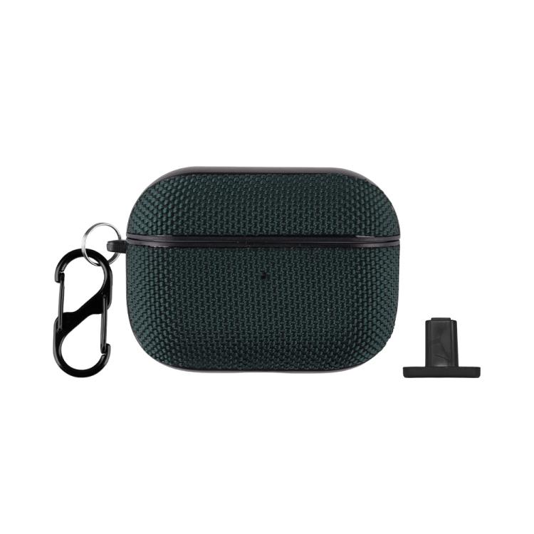 For AirPods Pro 2 Nylon Waterproof Wireless Earphone Split-type Case with Hook(Dark Green)