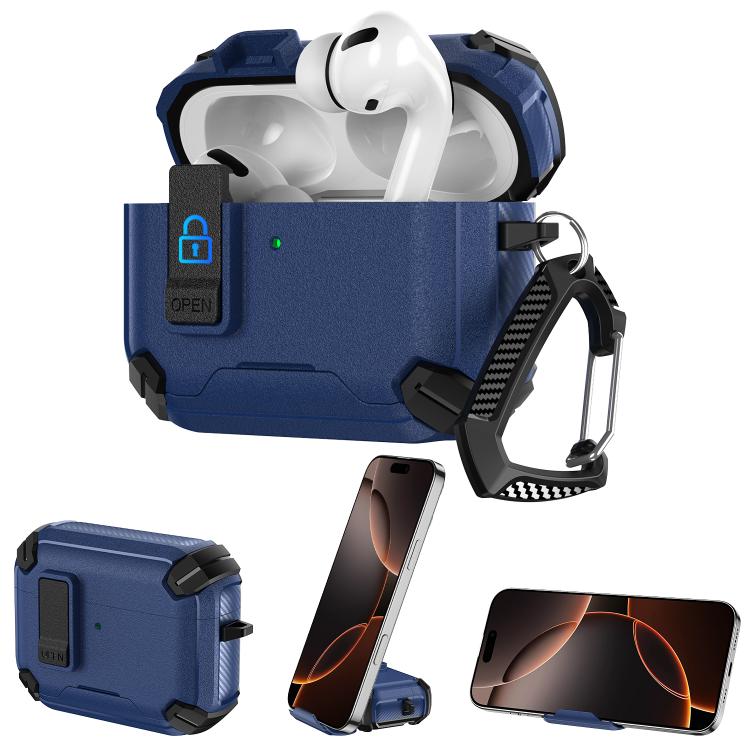For AirPods Pro 2 / Pro Explorer Dual Color Side Carbon Fiber Magnetic Holder Earphone Case(Black Blue)