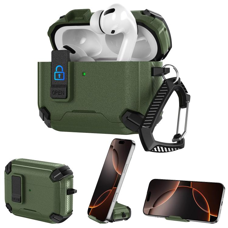 For AirPods Pro 2 / Pro Explorer Dual Color Side Carbon Fiber Magnetic Holder Earphone Case(Black Green)