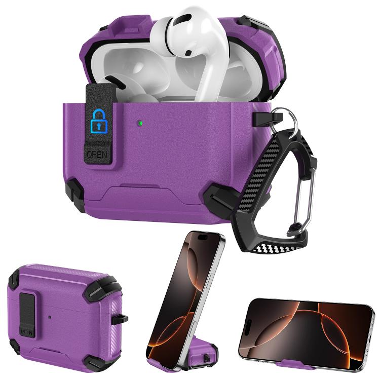 For AirPods Pro 2 / Pro Explorer Dual Color Side Carbon Fiber Magnetic Holder Earphone Case(Black Purple)