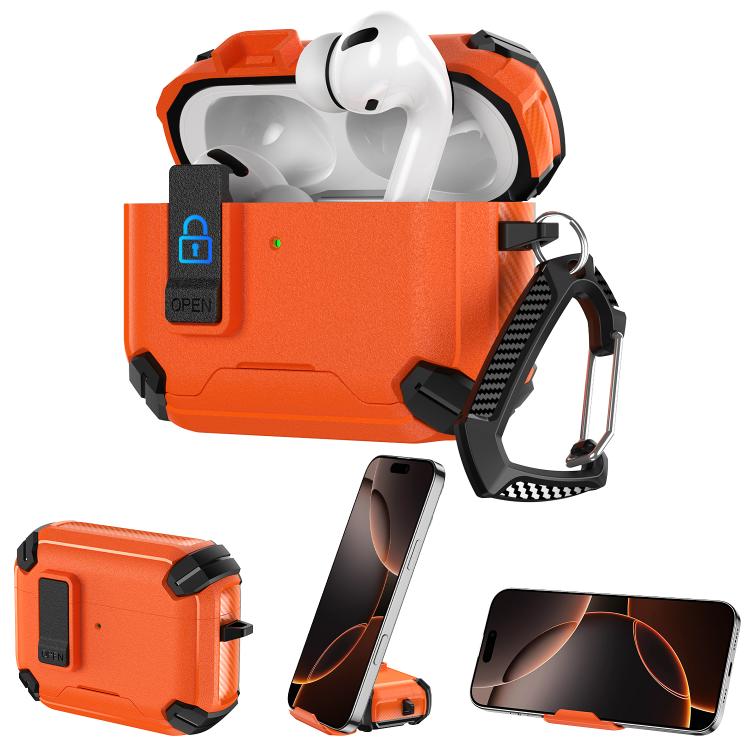 For AirPods Pro 2 / Pro Explorer Dual Color Side Carbon Fiber Magnetic Holder Earphone Case(Orange Black)