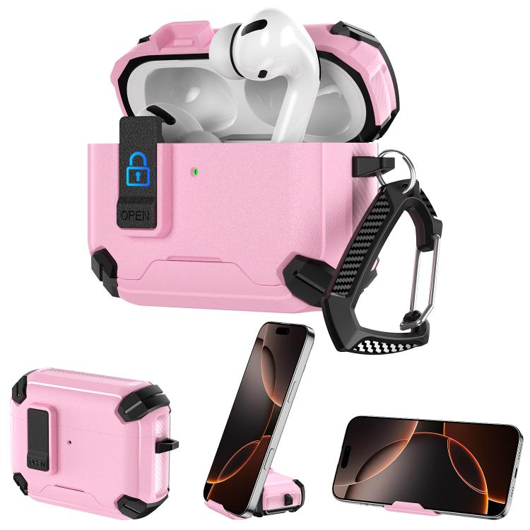 For AirPods Pro 2 / Pro Explorer Dual Color Side Carbon Fiber Magnetic Holder Earphone Case(Pink Black)