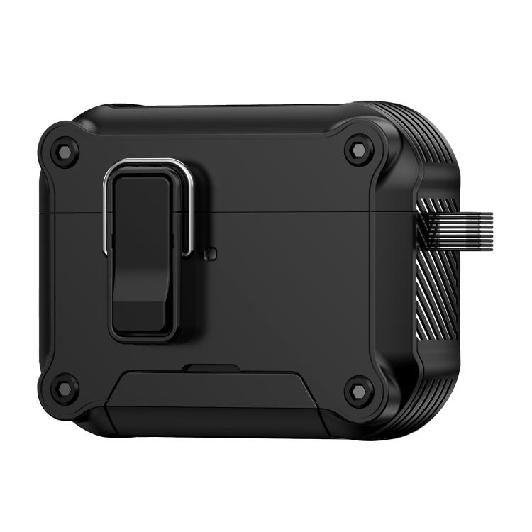 For AirPods Pro 2 Safety Buckle Magnetic Auto Pop-Up Earphones Protective Case With Holder(Black)