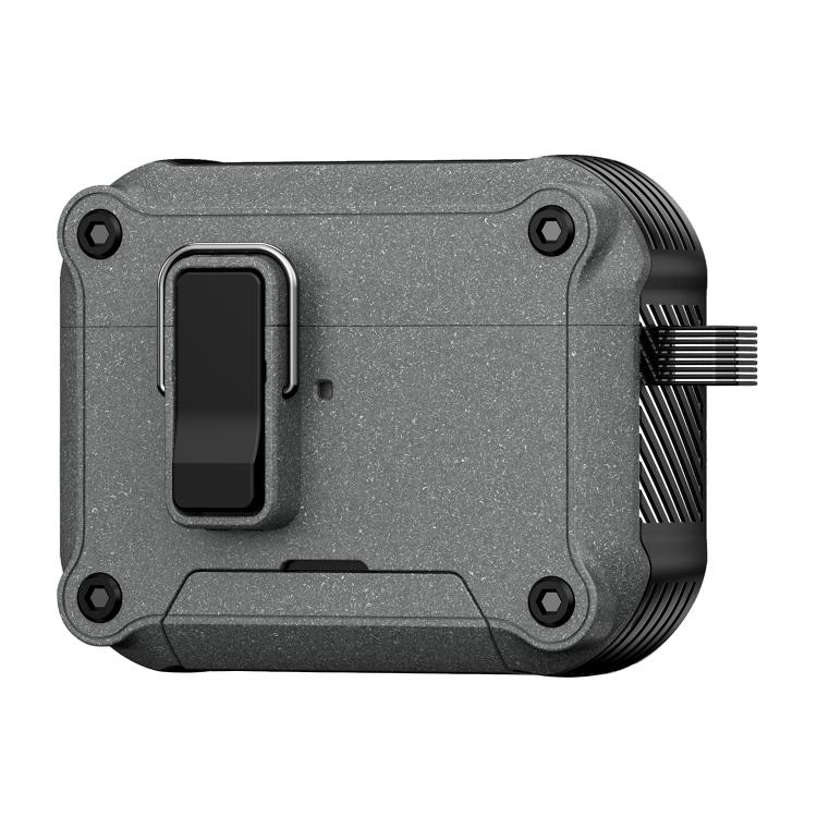 For AirPods Pro 2 Safety Buckle Magnetic Auto Pop-Up Earphones Protective Case With Holder(Black Gray)