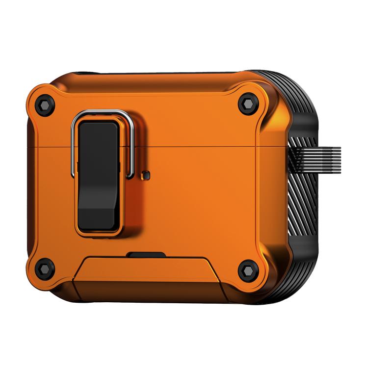 For AirPods Pro 2 Safety Buckle Magnetic Auto Pop-Up Earphones Protective Case With Holder(Black Orange)