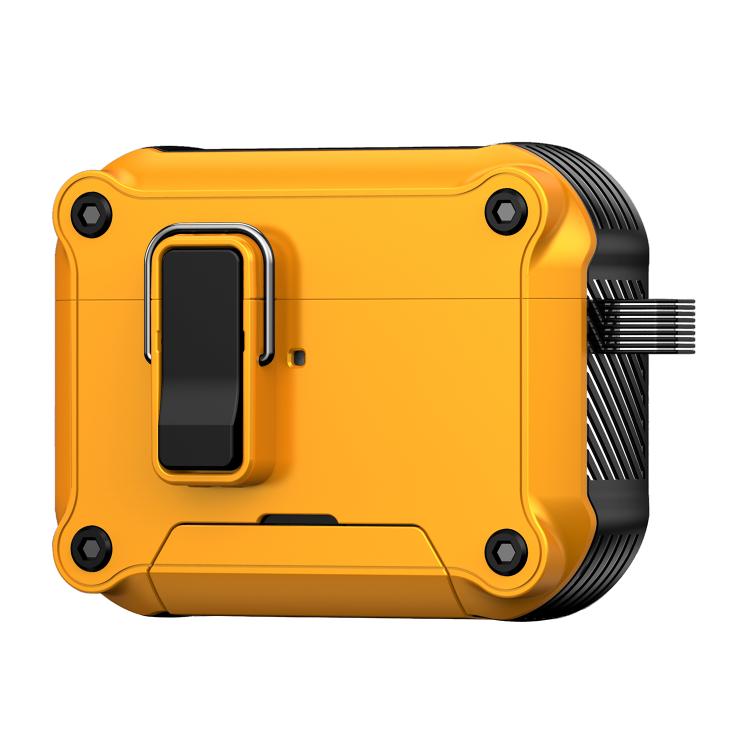 For AirPods Pro 2 Safety Buckle Magnetic Auto Pop-Up Earphones Protective Case With Holder(Black Yellow)