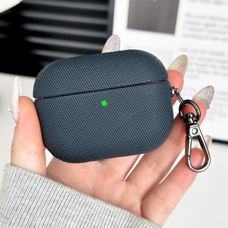 For AirPods Pro 2 Shockproof PC Hybrid PU Leather Earphone Case with Carabiner(Blue)