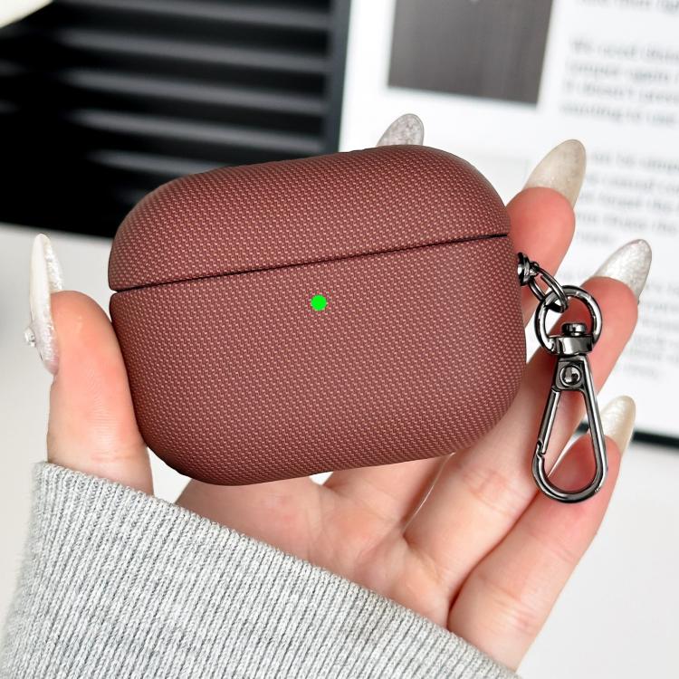 For AirPods Pro 2 Shockproof PC Hybrid PU Leather Earphone Case with Carabiner(Wine Red)