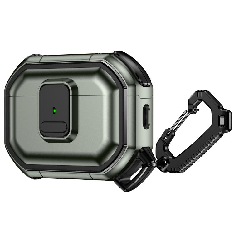 For AirPods Pro 2 Snap-Lock Shockproof PC Headphone Cover with Carabiner(Army Green)