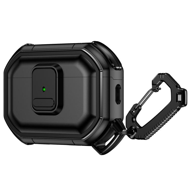 For AirPods Pro 2 Snap-Lock Shockproof PC Headphone Cover with Carabiner(Black)