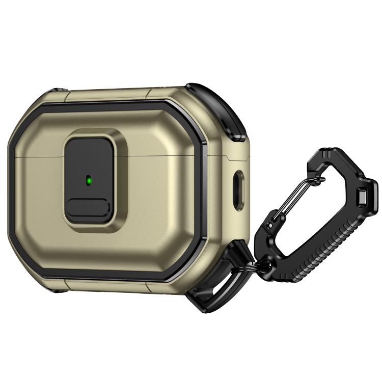 For AirPods Pro 2 Snap-Lock Shockproof PC Headphone Cover with Carabiner(Gold)