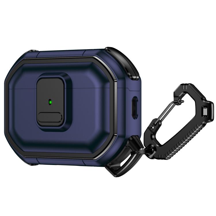 For AirPods Pro 2 Snap-Lock Shockproof PC Headphone Cover with Carabiner(Navy Blue)