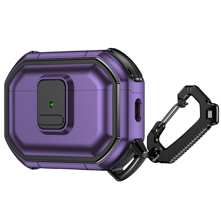 For AirPods Pro 2 Snap-Lock Shockproof PC Headphone Cover with Carabiner(Purple)