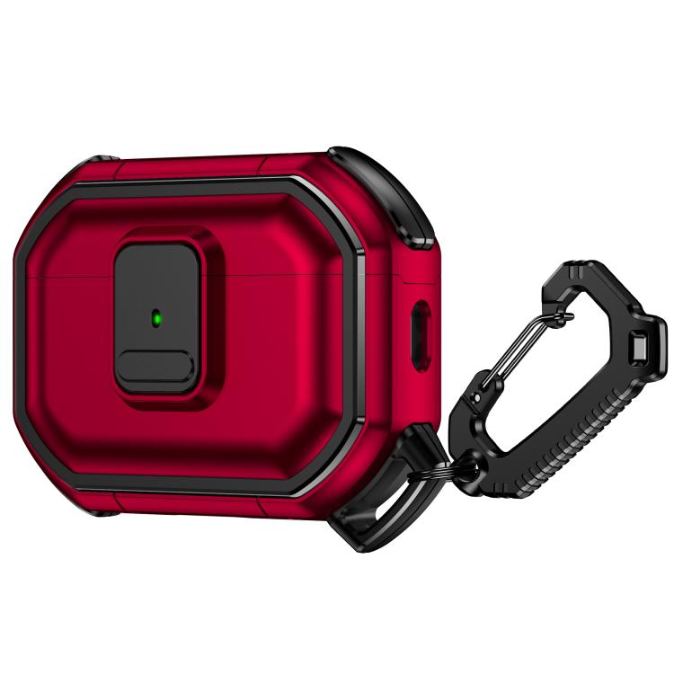 For AirPods Pro 2 Snap-Lock Shockproof PC Headphone Cover with Carabiner(Red)
