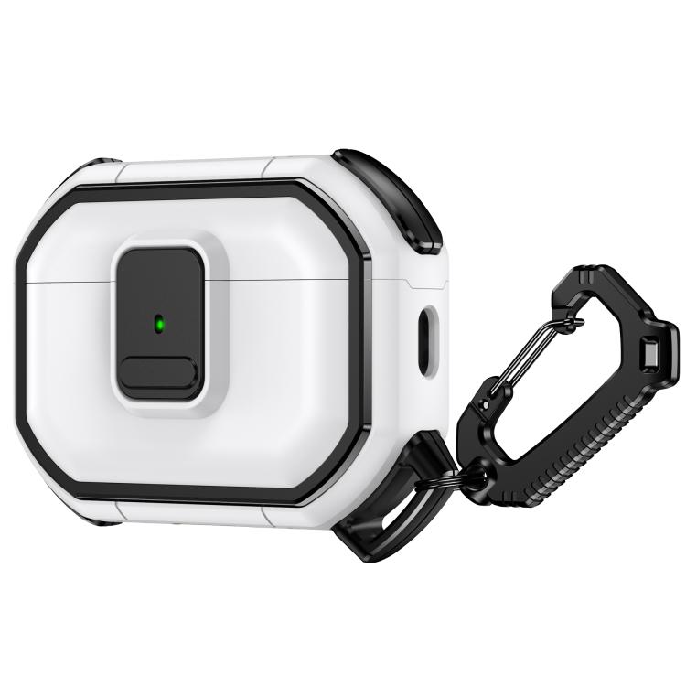 For AirPods Pro 2 Snap-Lock Shockproof PC Headphone Cover with Carabiner(White)