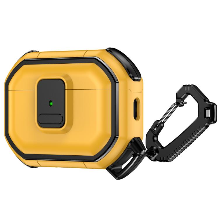 For AirPods Pro 2 Snap-Lock Shockproof PC Headphone Cover with Carabiner(Yellow)