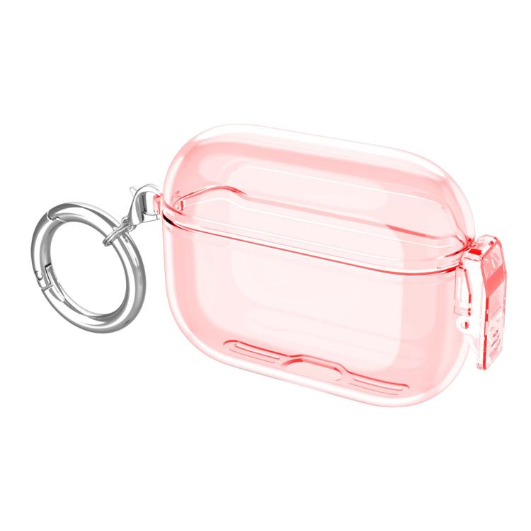 For Airpods Pro 2 Snap-on Shockproof Switch Soft Case Protective Cover(Transparent Pink)
