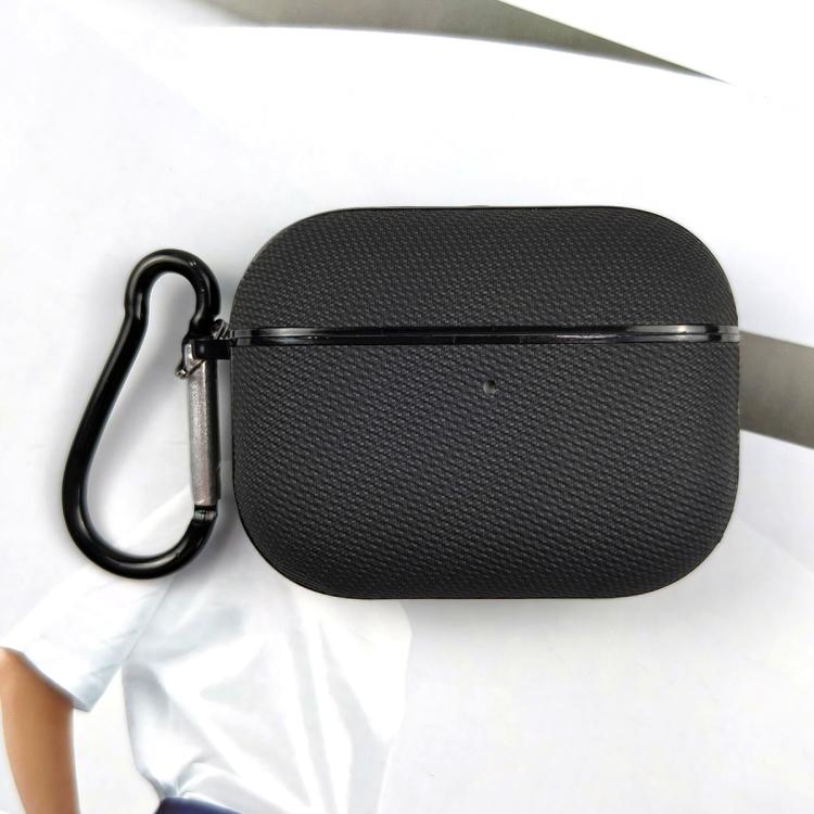 For AirPods Pro 2 Technical Fabric Double Strand Leather Earphone Protective Case(Black)