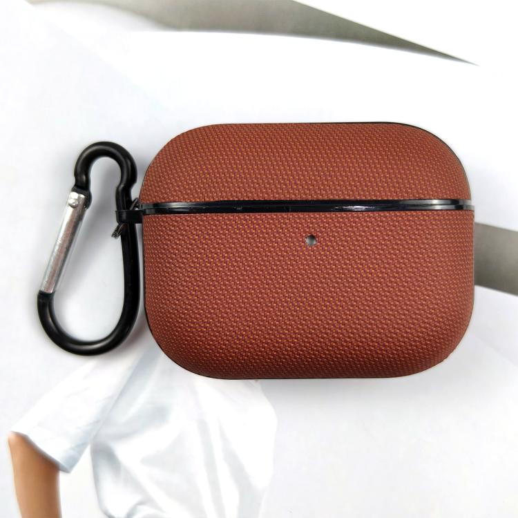 For AirPods Pro 2 Technical Fabric Double Strand Leather Earphone Protective Case(Coffee)