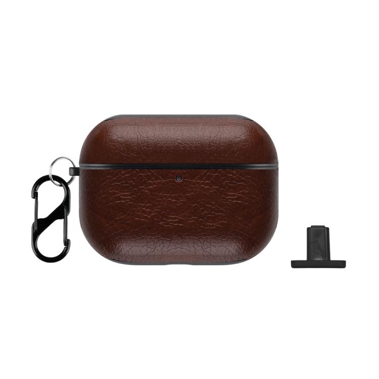 For AirPods Pro 2 Two-Piece Style PU Leather Earphone Case with Hook & Thimble(Dark Brown)