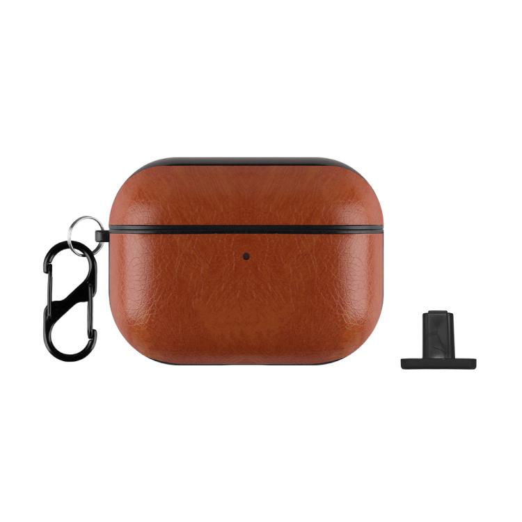 For AirPods Pro 2 Two-Piece Style PU Leather Earphone Case with Hook & Thimble(Light Brown)