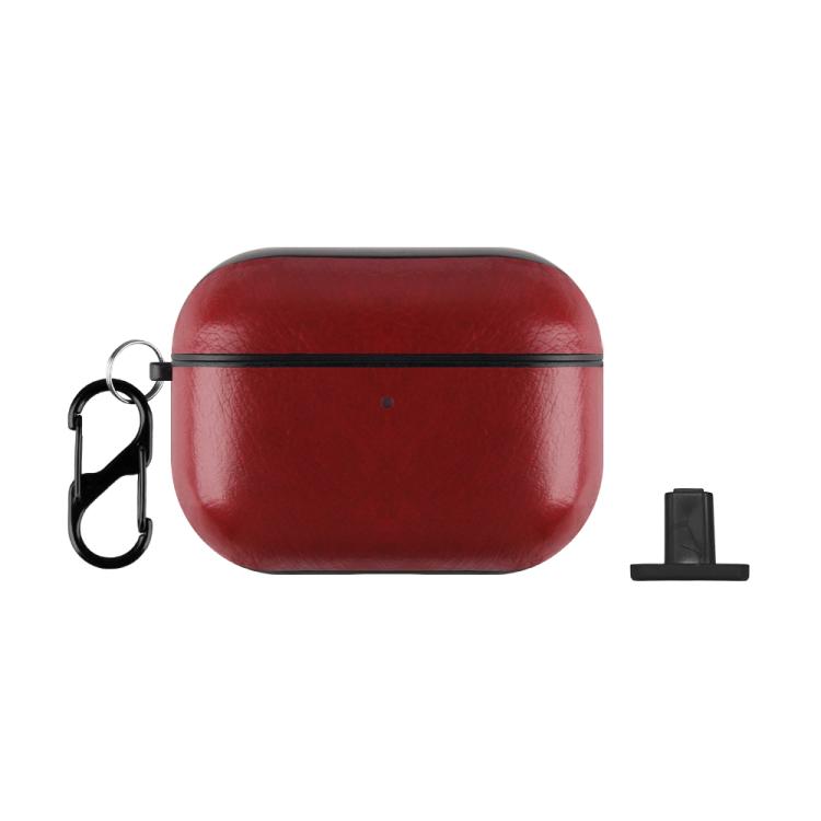 For AirPods Pro 2 Two-Piece Style PU Leather Earphone Case with Hook & Thimble(Red)