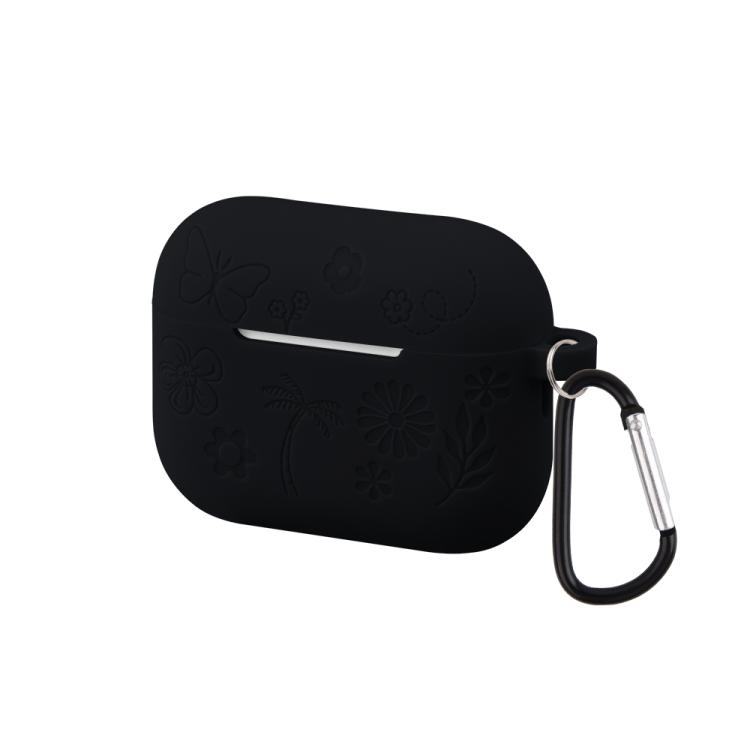 For AirPods Pro 3 2.0mm Butterfly Pattern Silicone Earphone Case with Hook(Black)