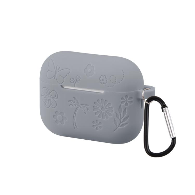 For AirPods Pro 3 2.0mm Butterfly Pattern Silicone Earphone Case with Hook(Business Gray)