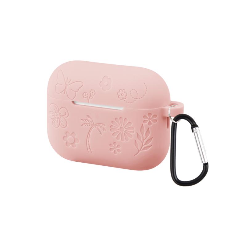 For AirPods Pro 3 2.0mm Butterfly Pattern Silicone Earphone Case with Hook(Cherry Blossom Pink)