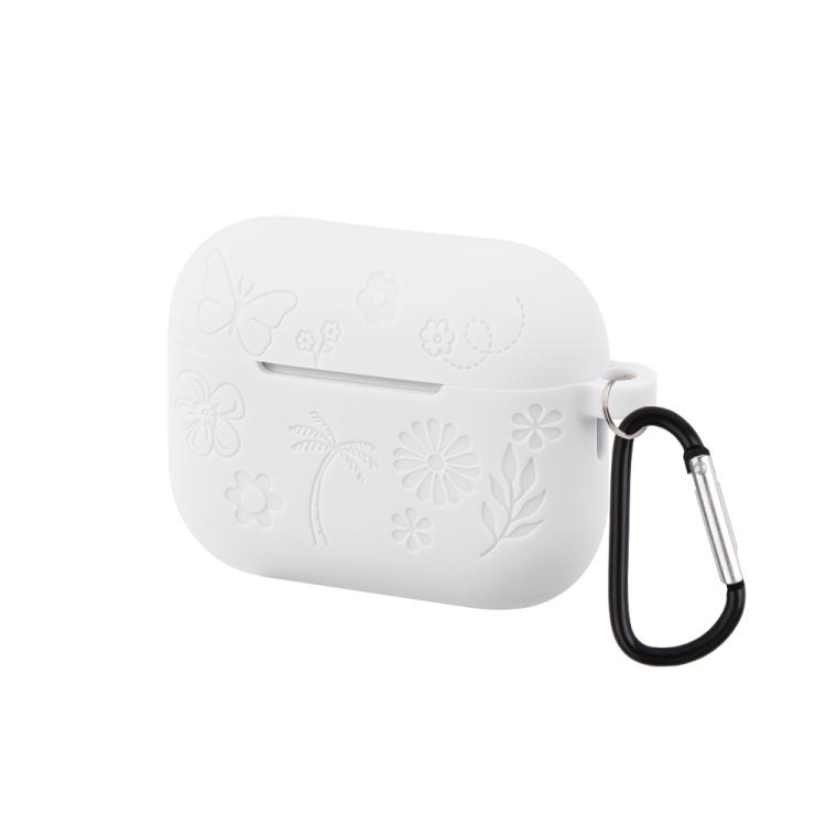For AirPods Pro 3 2.0mm Butterfly Pattern Silicone Earphone Case with Hook(Crescent White)