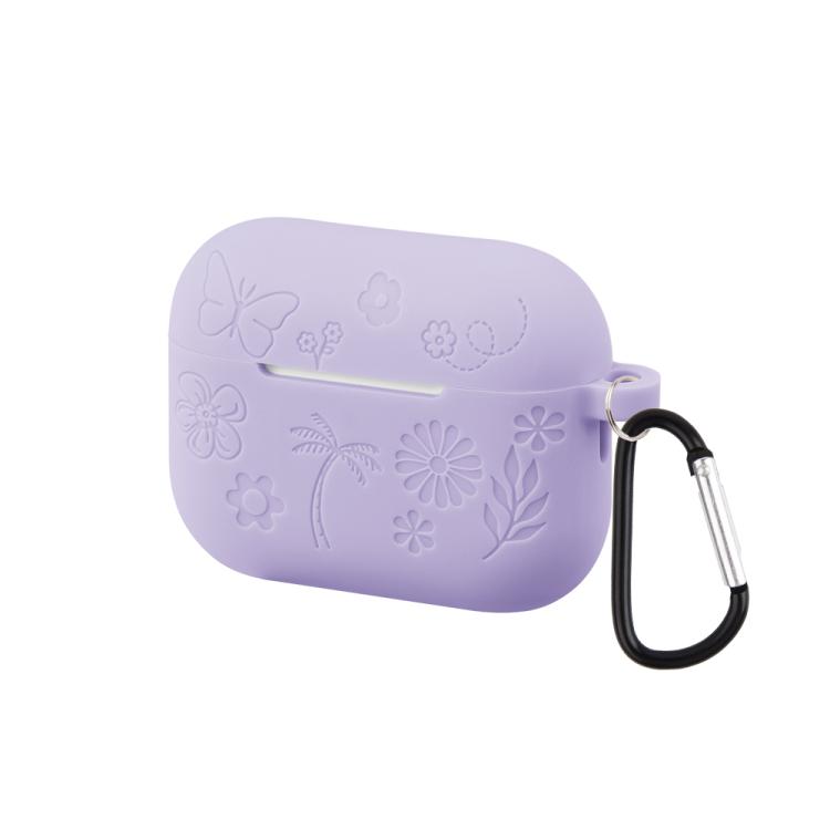 For AirPods Pro 3 2.0mm Butterfly Pattern Silicone Earphone Case with Hook(Lavender)