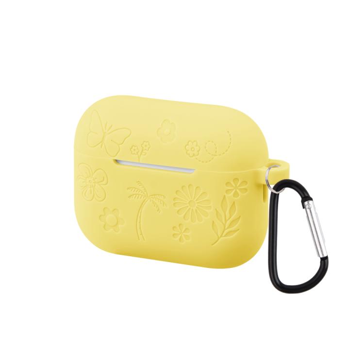 For AirPods Pro 3 2.0mm Butterfly Pattern Silicone Earphone Case with Hook(Lemon Yellow)