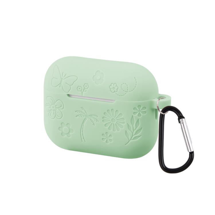 For AirPods Pro 3 2.0mm Butterfly Pattern Silicone Earphone Case with Hook(Matcha Green)