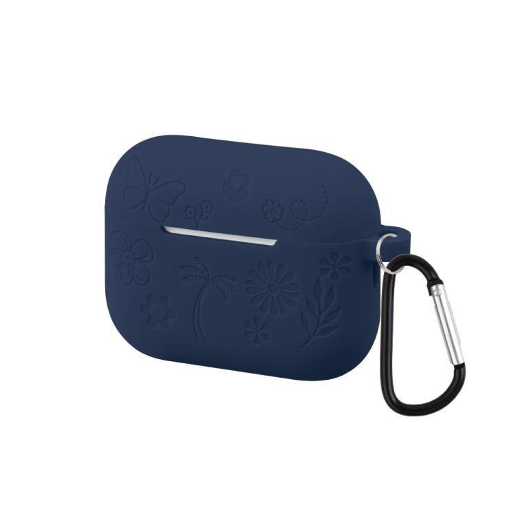 For AirPods Pro 3 2.0mm Butterfly Pattern Silicone Earphone Case with Hook(Midnight Blue)