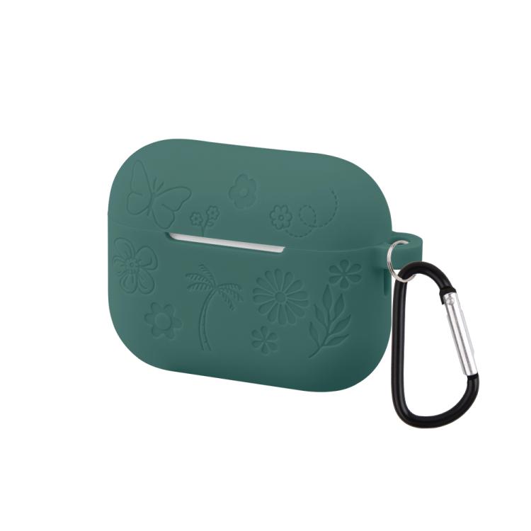 For AirPods Pro 3 2.0mm Butterfly Pattern Silicone Earphone Case with Hook(Pine Green)