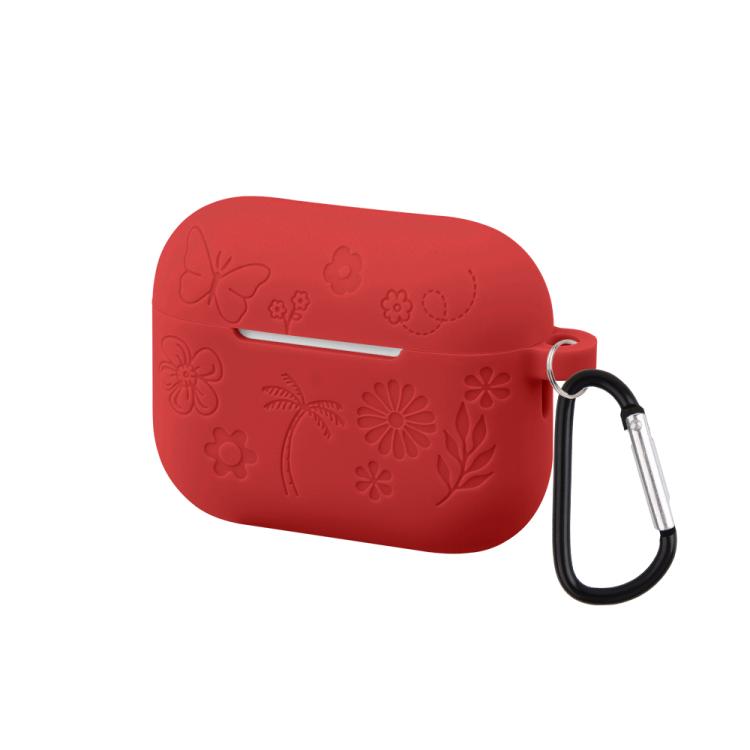 For AirPods Pro 3 2.0mm Butterfly Pattern Silicone Earphone Case with Hook(Red)