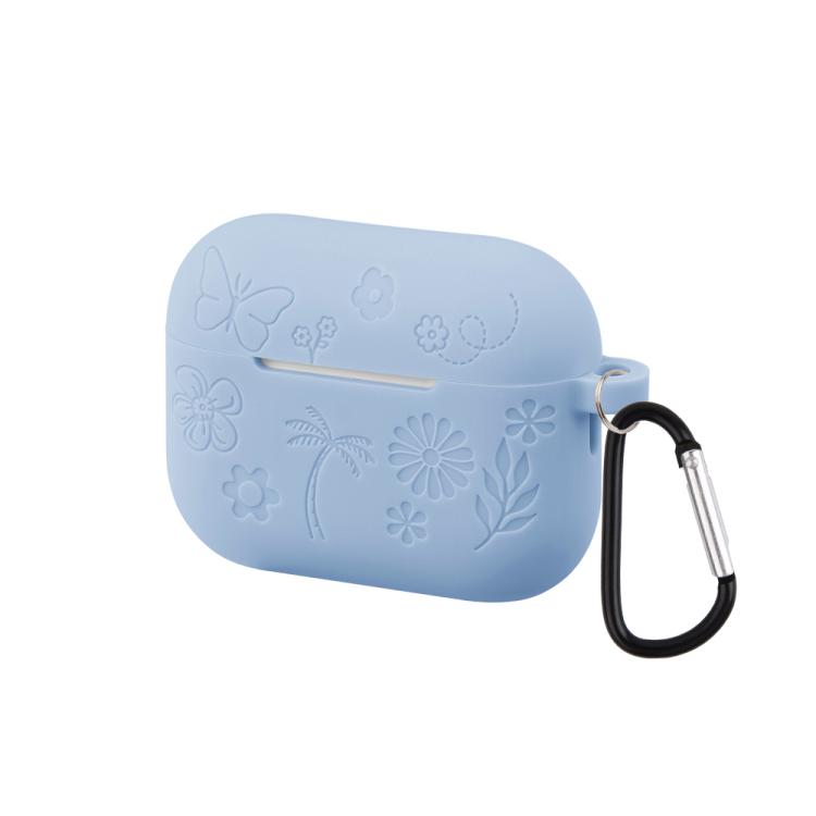 For AirPods Pro 3 2.0mm Butterfly Pattern Silicone Earphone Case with Hook(Sky Blue)