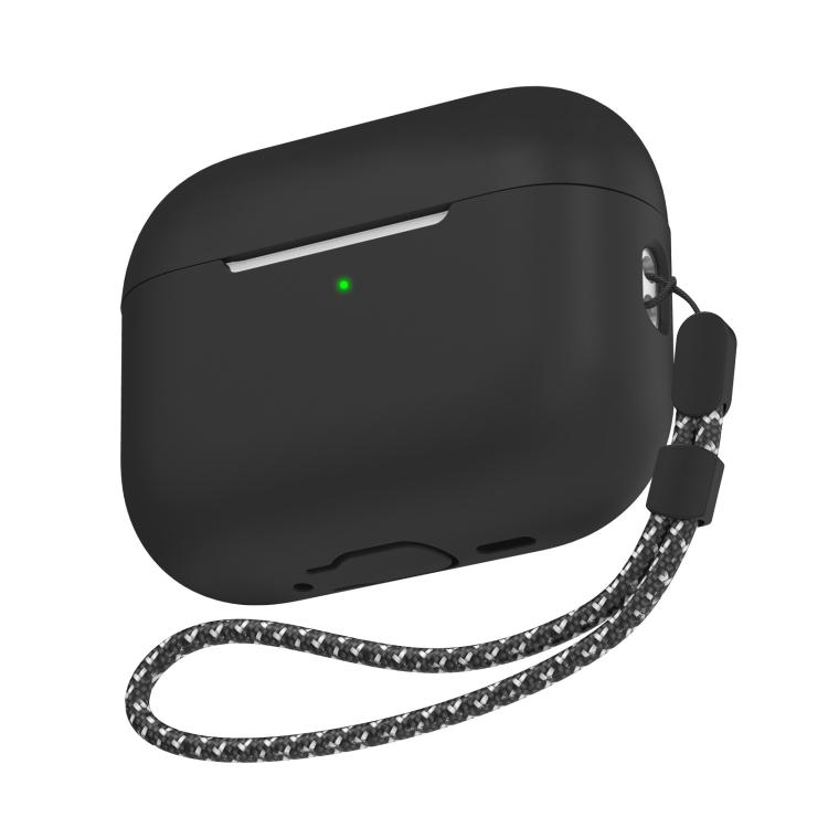 For AirPods Pro 3 AhaStyle PT197 Silicone Full-Coverage Earphone Case With Lanyard(Black)