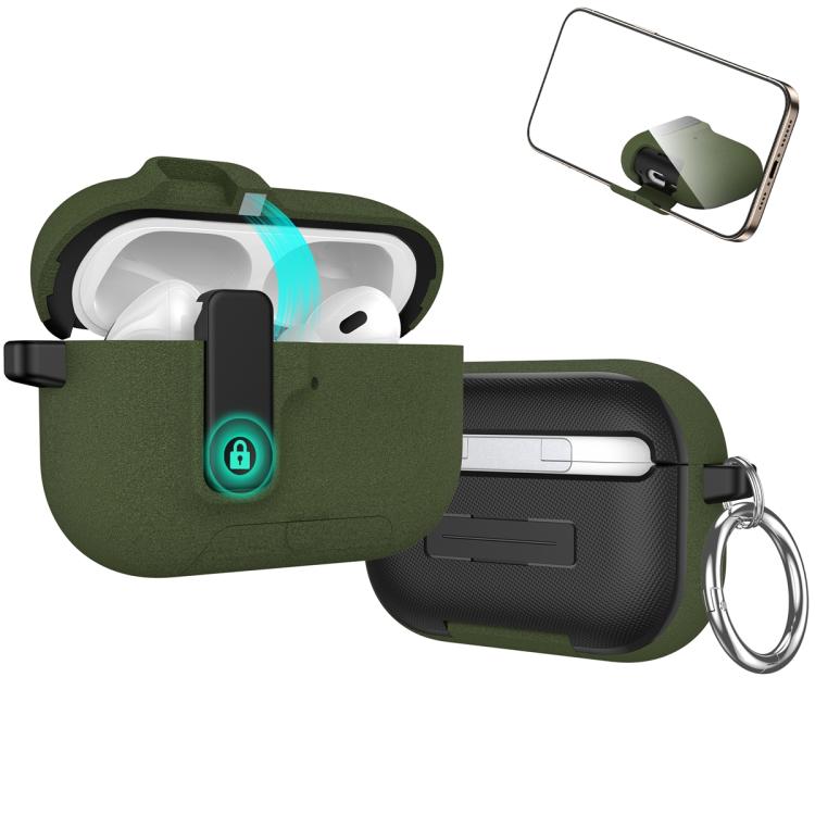 For AirPods Pro 3 Auto Switch Lock Integrated Holder Wireless Earphone Case(Army Green Velvet Paint)