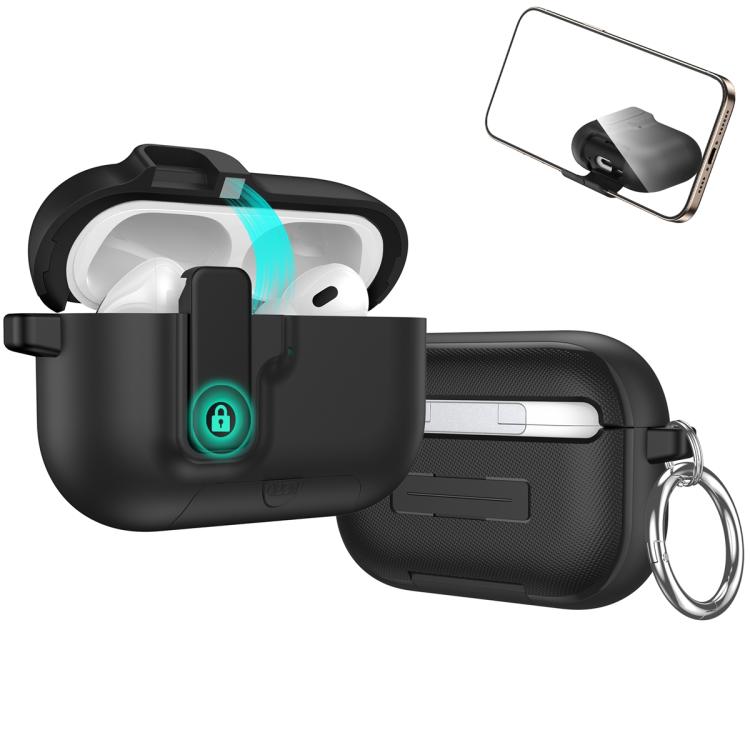 For AirPods Pro 3 Auto Switch Lock Integrated Holder Wireless Earphone Case(Black)