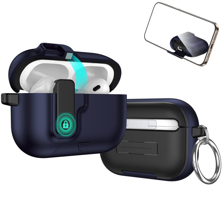 For AirPods Pro 3 Auto Switch Lock Integrated Holder Wireless Earphone Case(Navy Blue)