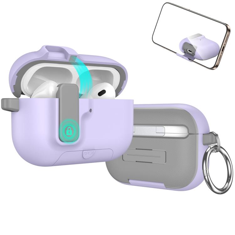 For AirPods Pro 3 Auto Switch Lock Integrated Holder Wireless Earphone Case(Purple)