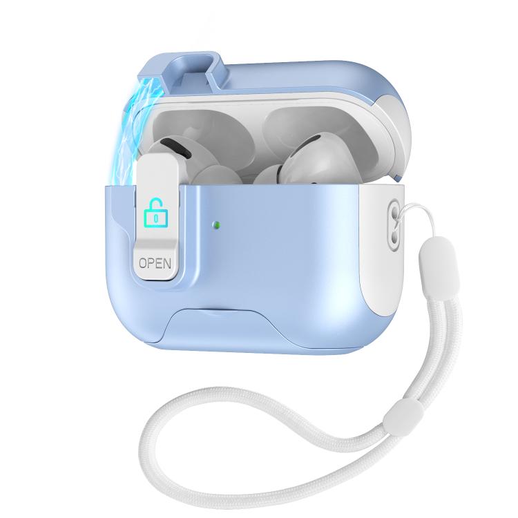 For AirPods Pro 3 Automatic Pop-up Cover Holder Earphone Case with Switch Lock(White Light Blue)