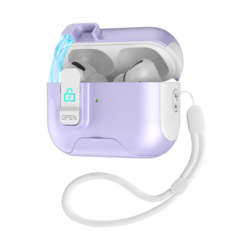 For AirPods Pro 3 Automatic Pop-up Cover Holder Earphone Case with Switch Lock(White Purple)