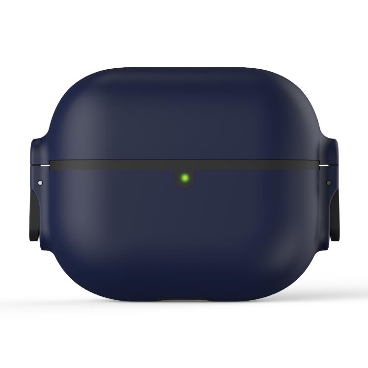 For AirPods Pro 3 Bilateral Spring Action Switch PC Earphone Protective Cover with Carabiner(Navy Blue)
