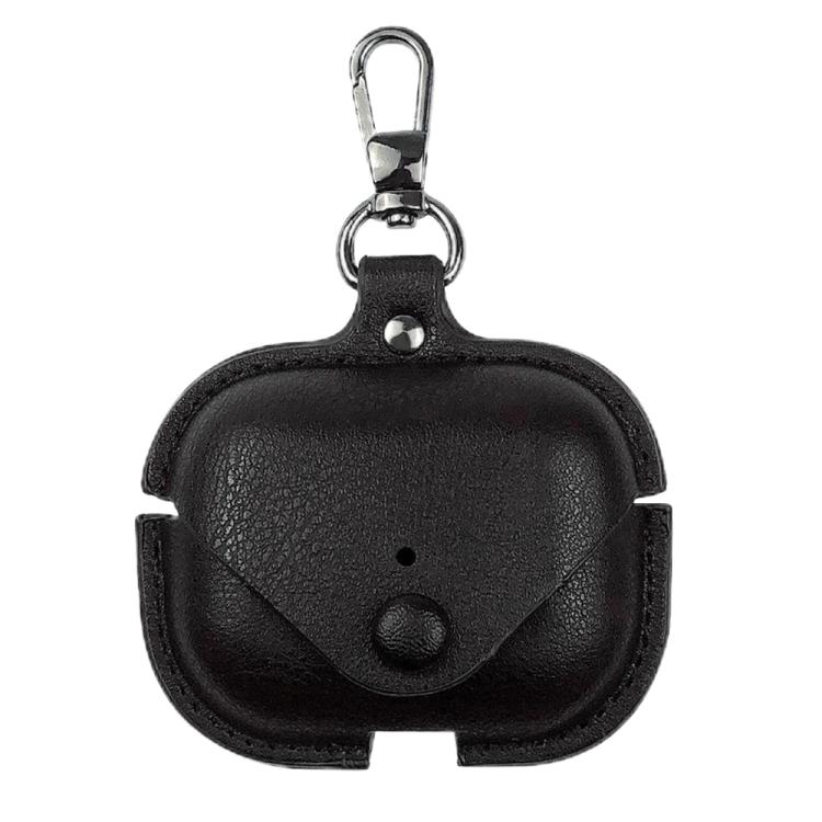 For AirPods Pro 3 Business Leather Earphone Protective Case with Hook(Black)