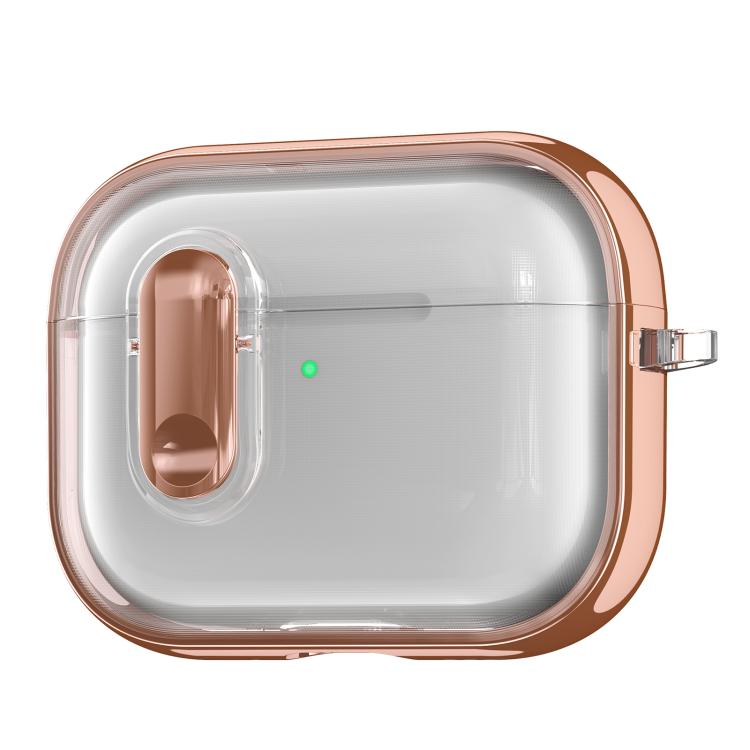 For AirPods Pro 3 Clear Electroplating Wireless Earphones Case with Switch(Rose Gold)