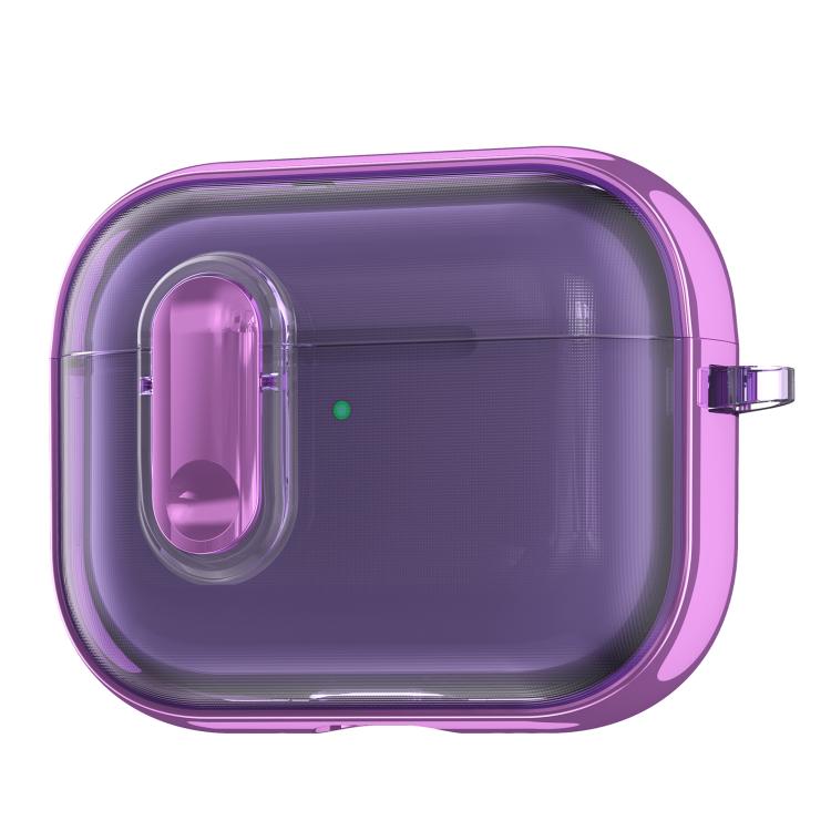 For AirPods Pro 3 Clear Electroplating Wireless Earphones Case with Switch(Translucent Purple)