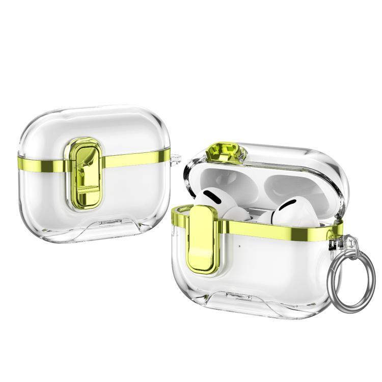 For AirPods Pro 3 Electroplating Transparent Wireless Earphones Case with Security Lock(Light Green)
