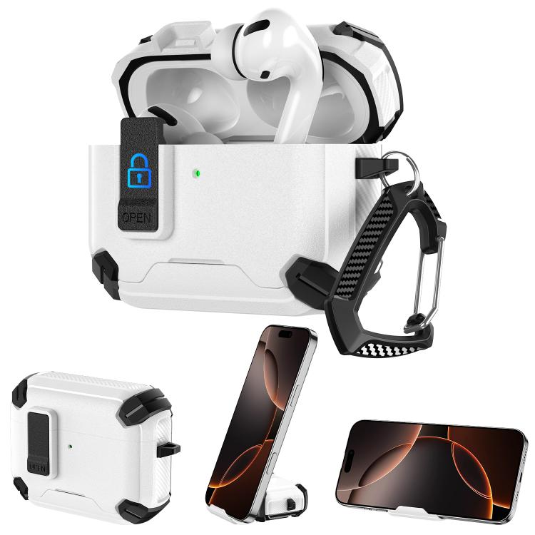 For AirPods Pro 3 Explorer Dual Color Side Carbon Fiber Magnetic Holder Earphone Case(White Black)